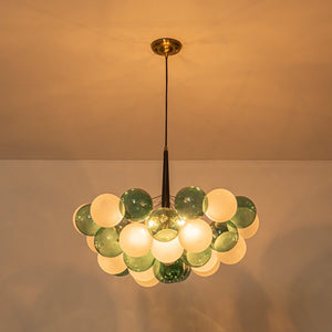 LightFixturesUSA - Art Deco Cluster Green Frosted White Glass Bubble Chandelier - Chandelier - Green + White - 