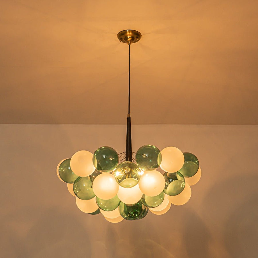LightFixturesUSA - Art Deco Cluster Green Frosted White Glass Bubble Chandelier - Chandelier - Green + White - 