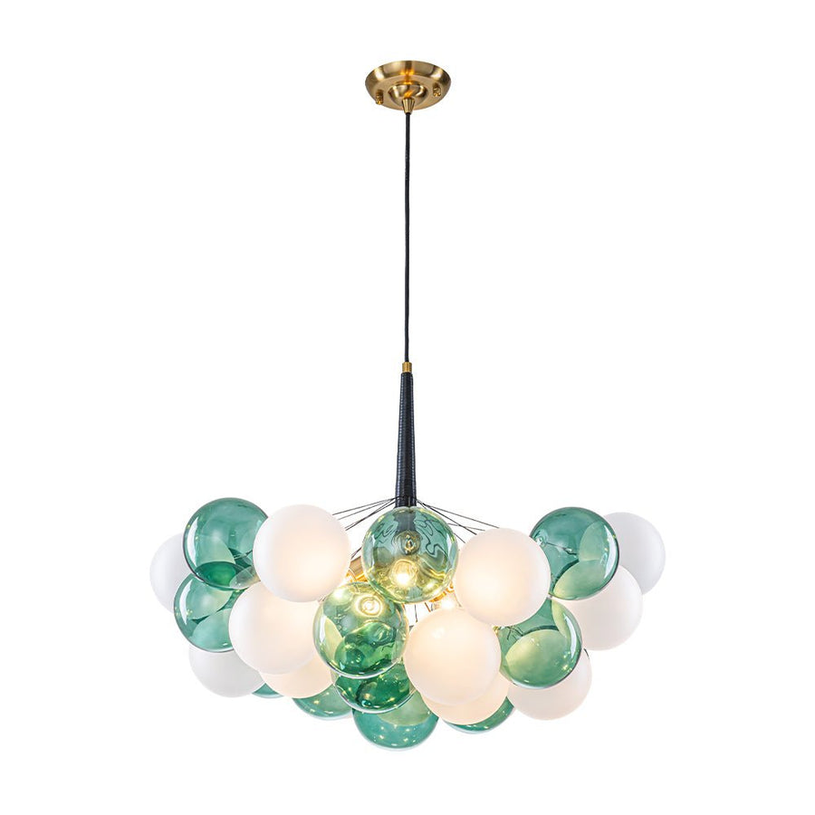 LightFixturesUSA - Art Deco Cluster Green Frosted White Glass Bubble Chandelier - Chandelier - Green + White - 