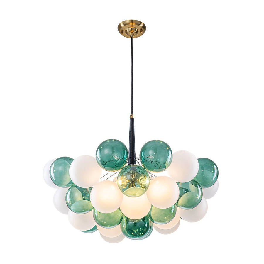 LightFixturesUSA - Art Deco Cluster Green Frosted White Glass Bubble Chandelier - Chandelier - Green + White - 