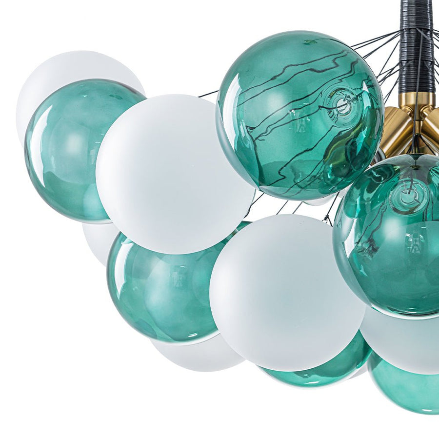 LightFixturesUSA - Art Deco Cluster Green Frosted White Glass Bubble Chandelier - Chandelier - Green + White - 