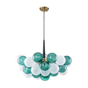 LightFixturesUSA - Art Deco Cluster Green Frosted White Glass Bubble Chandelier - Chandelier - Green + White - 