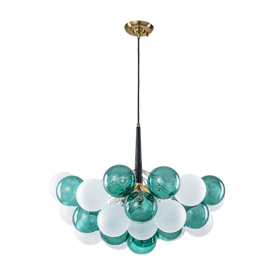 LightFixturesUSA - Art Deco Cluster Green Frosted White Glass Bubble Chandelier - Chandelier - Green + White - 