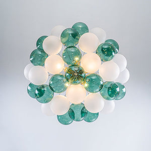 LightFixturesUSA - Art Deco Cluster Green Frosted White Glass Bubble Chandelier - Chandelier - Green + White - 