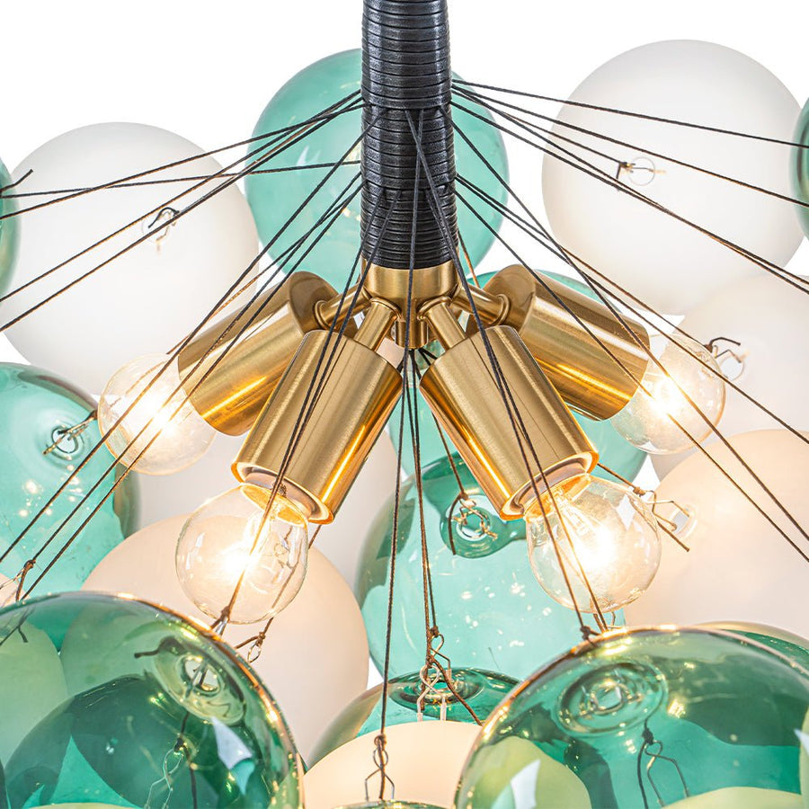 LightFixturesUSA - Art Deco Cluster Green Frosted White Glass Bubble Chandelier - Chandelier - Green + White - 