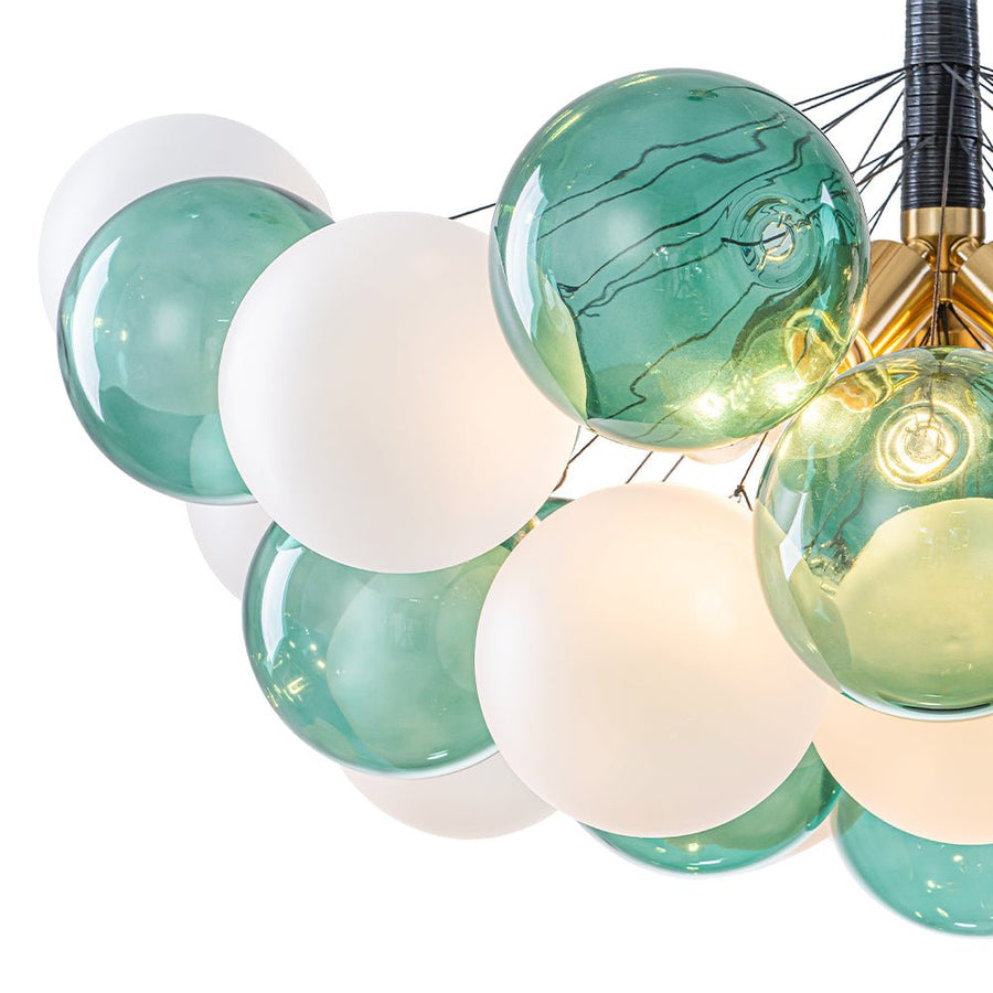 LightFixturesUSA - Art Deco Cluster Green Frosted White Glass Bubble Chandelier - Chandelier - Green + White - 