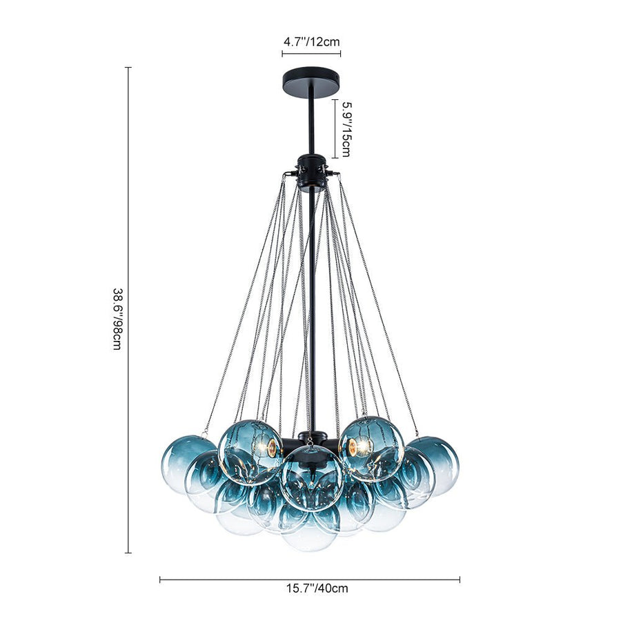 LightFixturesUSA - Art Deco Color Cluster Glass Globe Bubble Chandelier - Chandelier - Blue - 