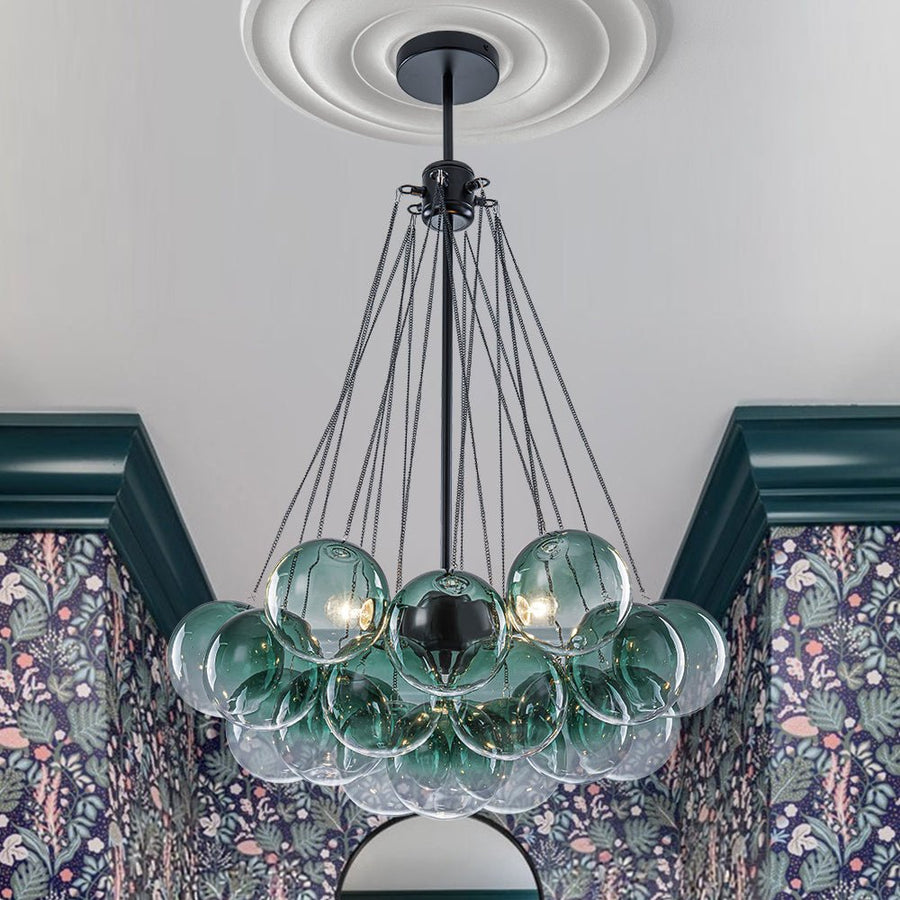 LightFixturesUSA - Art Deco Color Cluster Glass Globe Bubble Chandelier - Chandelier - Green - 