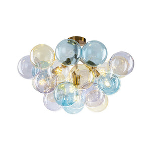 LightFixturesUSA - Art Deco Colorful Glass Cluster Bubble Semi Flush Chandelier - Chandelier - 24.8 in - 