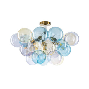 LightFixturesUSA - Art Deco Colorful Glass Cluster Bubble Semi Flush Chandelier - Chandelier - 24.8 in - 