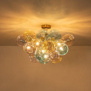 LightFixturesUSA - Art Deco Colorful Glass Cluster Bubble Semi Flush Chandelier - Chandelier - 24.8 in - 