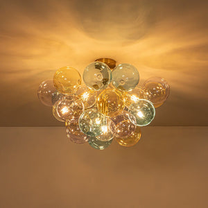 LightFixturesUSA - Art Deco Colorful Glass Cluster Bubble Semi Flush Chandelier - Chandelier - 24.8 in - 