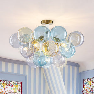 LightFixturesUSA - Art Deco Colorful Glass Cluster Bubble Semi Flush Chandelier - Chandelier - 24.8 in - 
