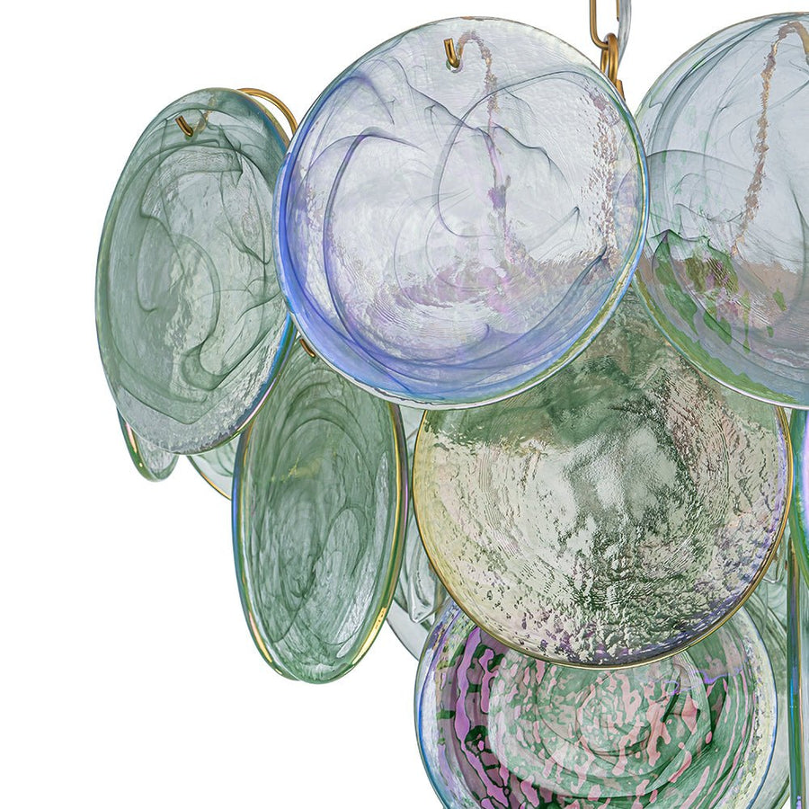 LightFixturesUSA - Art Deco Green Iridescent Swirl Glass Tiered Chandelier - Chandelier - Medium - 
