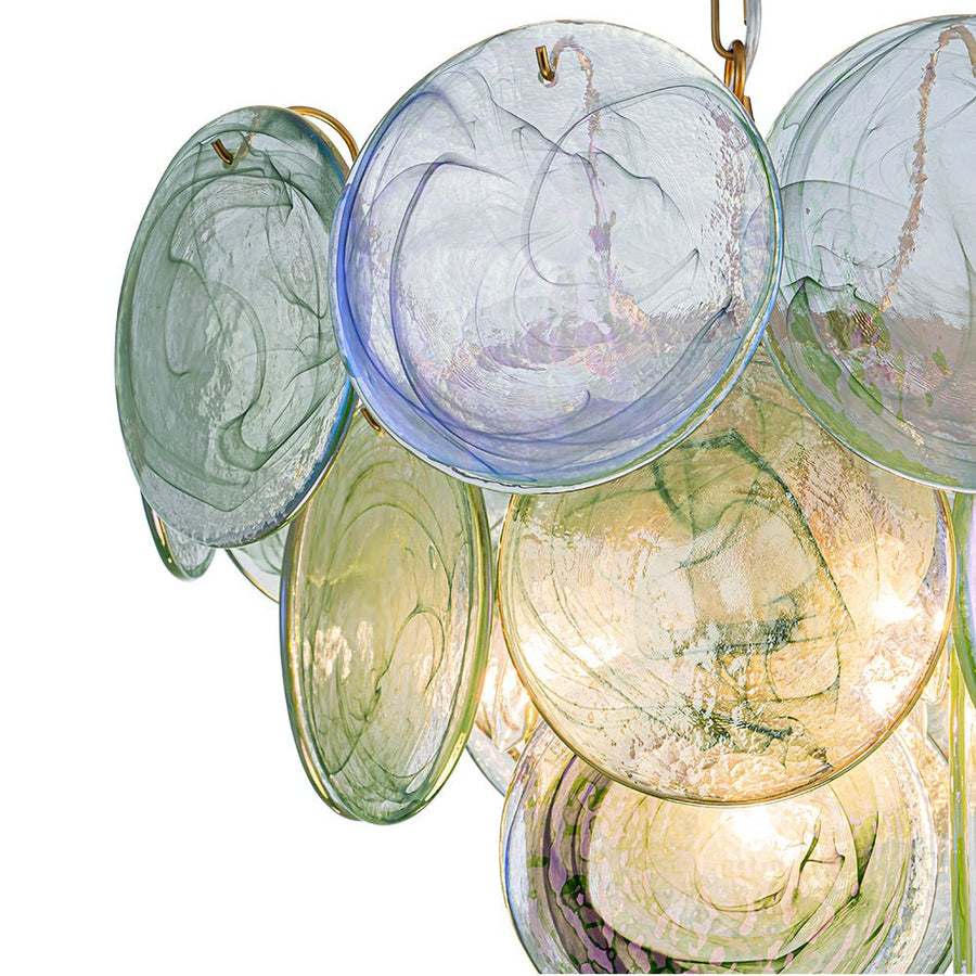 LightFixturesUSA - Art Deco Green Iridescent Swirl Glass Tiered Chandelier - Chandelier - Medium - 