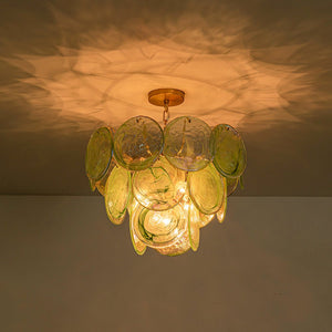 LightFixturesUSA - Art Deco Green Iridescent Swirl Glass Tiered Chandelier - Chandelier - Medium - 