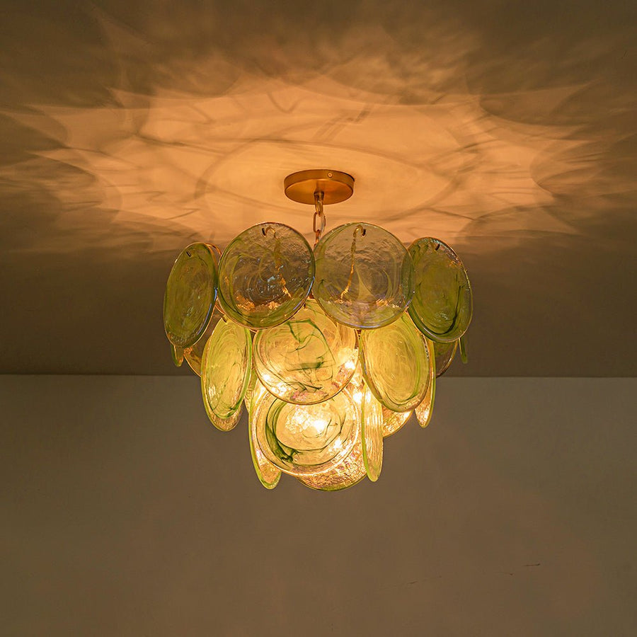 LightFixturesUSA - Art Deco Green Iridescent Swirl Glass Tiered Chandelier - Chandelier - Medium - 