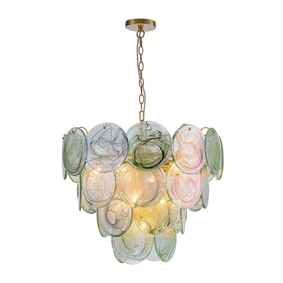 LightFixturesUSA - Art Deco Green Iridescent Swirl Glass Tiered Chandelier - Chandelier - Medium - 