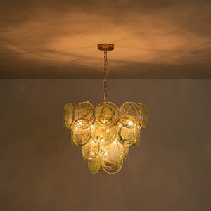 LightFixturesUSA - Art Deco Green Iridescent Swirl Glass Tiered Chandelier - Chandelier - Medium - 