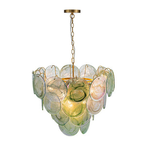 LightFixturesUSA - Art Deco Green Iridescent Swirl Glass Tiered Chandelier - Chandelier - Medium - 