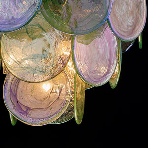 LightFixturesUSA - Art Deco Green Iridescent Swirl Glass Tiered Chandelier - Chandelier - Medium - 