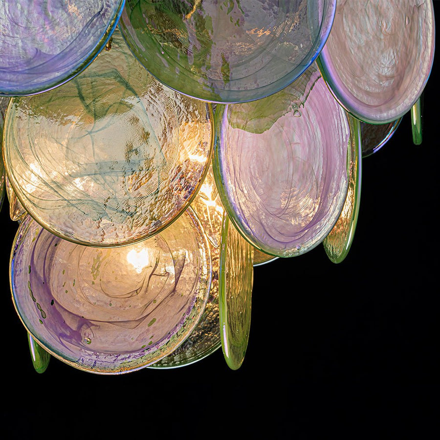 LightFixturesUSA - Art Deco Green Iridescent Swirl Glass Tiered Chandelier - Chandelier - Medium - 