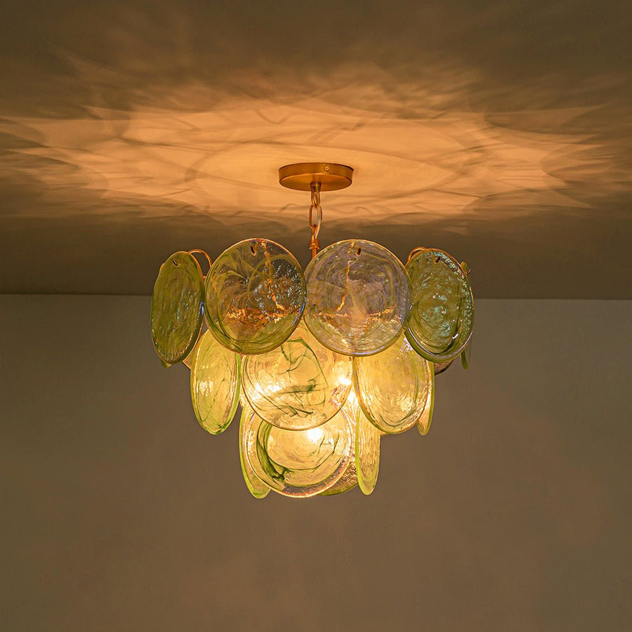 LightFixturesUSA - Art Deco Green Iridescent Swirl Glass Tiered Chandelier - Chandelier - Medium - 