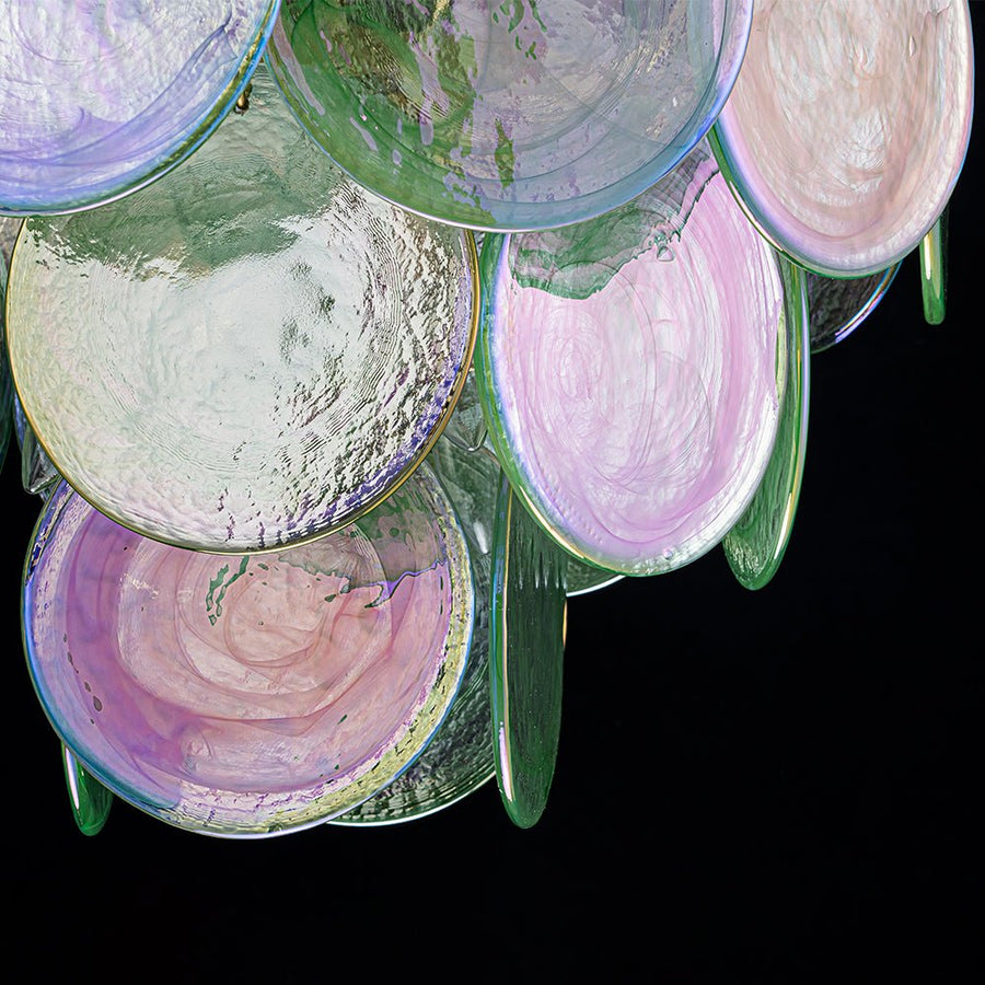 LightFixturesUSA - Art Deco Green Iridescent Swirl Glass Tiered Chandelier - Chandelier - Medium - 