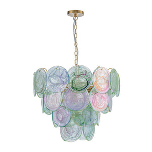 LightFixturesUSA - Art Deco Green Iridescent Swirl Glass Tiered Chandelier - Chandelier - Medium - 