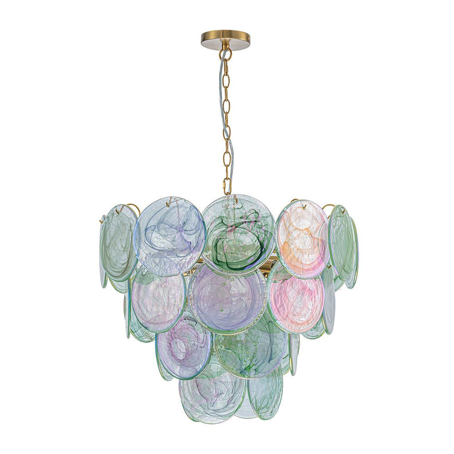 LightFixturesUSA - Art Deco Green Iridescent Swirl Glass Tiered Chandelier - Chandelier - Medium - 