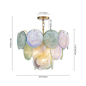 LightFixturesUSA - Art Deco Green Iridescent Swirl Glass Tiered Chandelier - Chandelier - Small - 