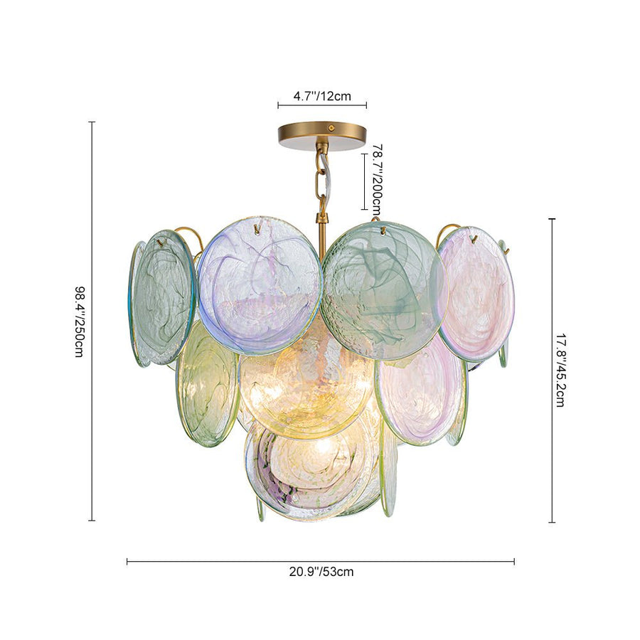 LightFixturesUSA - Art Deco Green Iridescent Swirl Glass Tiered Chandelier - Chandelier - Small - 