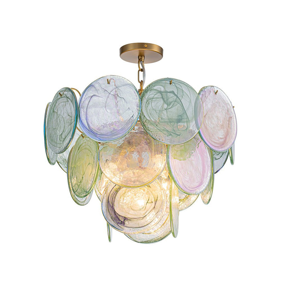 LightFixturesUSA - Art Deco Green Iridescent Swirl Glass Tiered Chandelier - Chandelier - Small - 