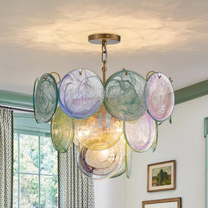LightFixturesUSA - Art Deco Green Iridescent Swirl Glass Tiered Chandelier - Chandelier - Small - 