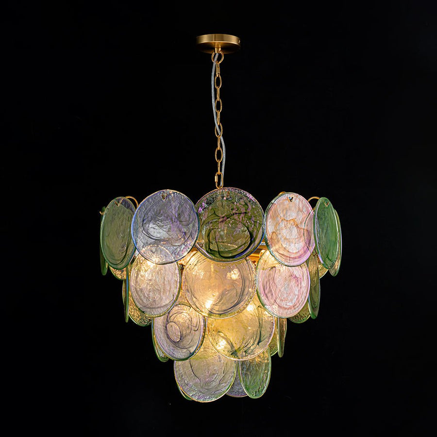 LightFixturesUSA - Art Deco Green Iridescent Swirl Glass Tiered Chandelier - Chandelier - Small - 