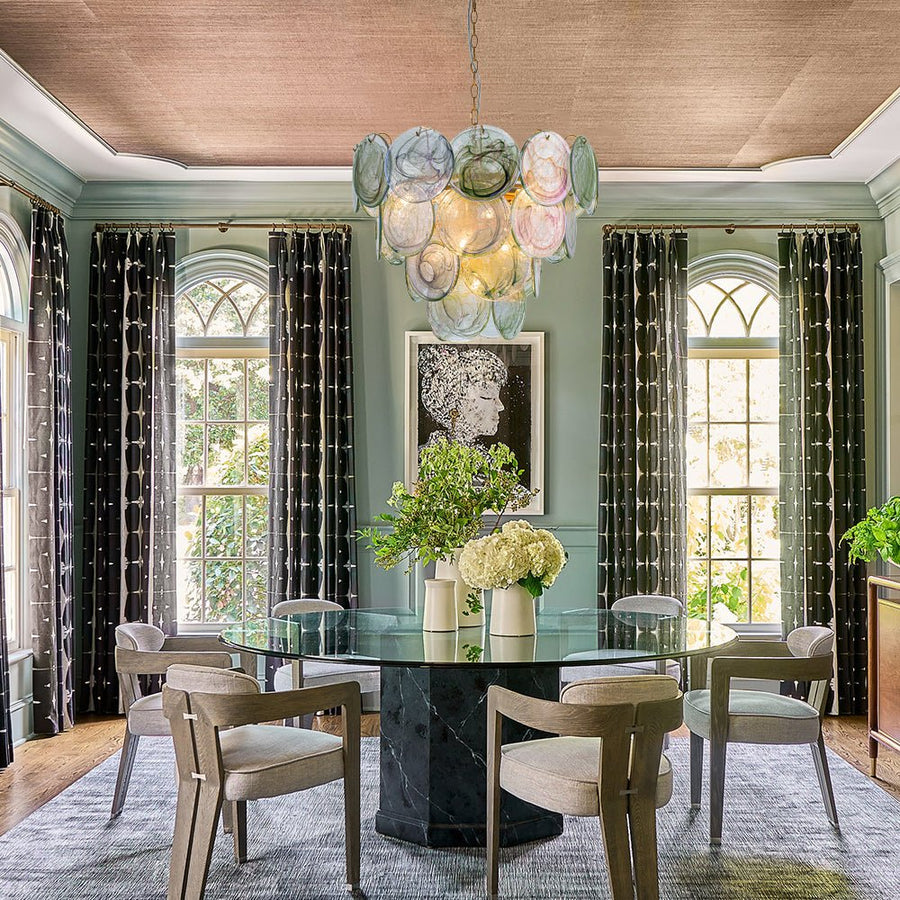 LightFixturesUSA - Art Deco Green Iridescent Swirl Glass Tiered Chandelier - Chandelier - Small - 