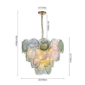 LightFixturesUSA - Art Deco Green Iridescent Swirl Glass Tiered Chandelier - Chandelier - Small - 