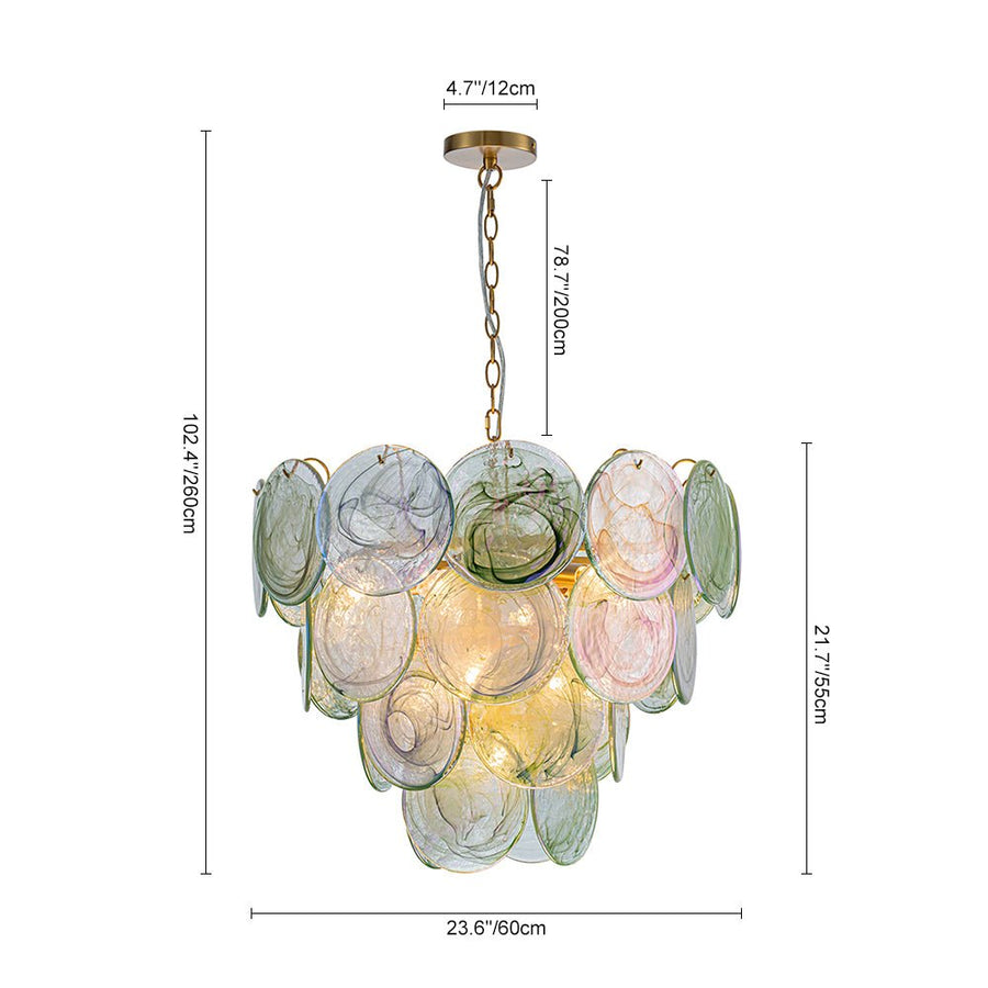 LightFixturesUSA - Art Deco Green Iridescent Swirl Glass Tiered Chandelier - Chandelier - Small - 