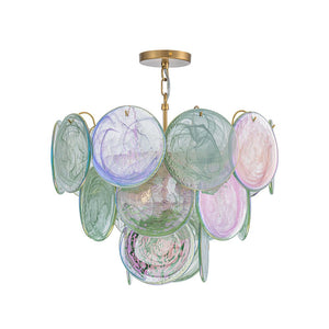 LightFixturesUSA - Art Deco Green Iridescent Swirl Glass Tiered Chandelier - Chandelier - Small - 