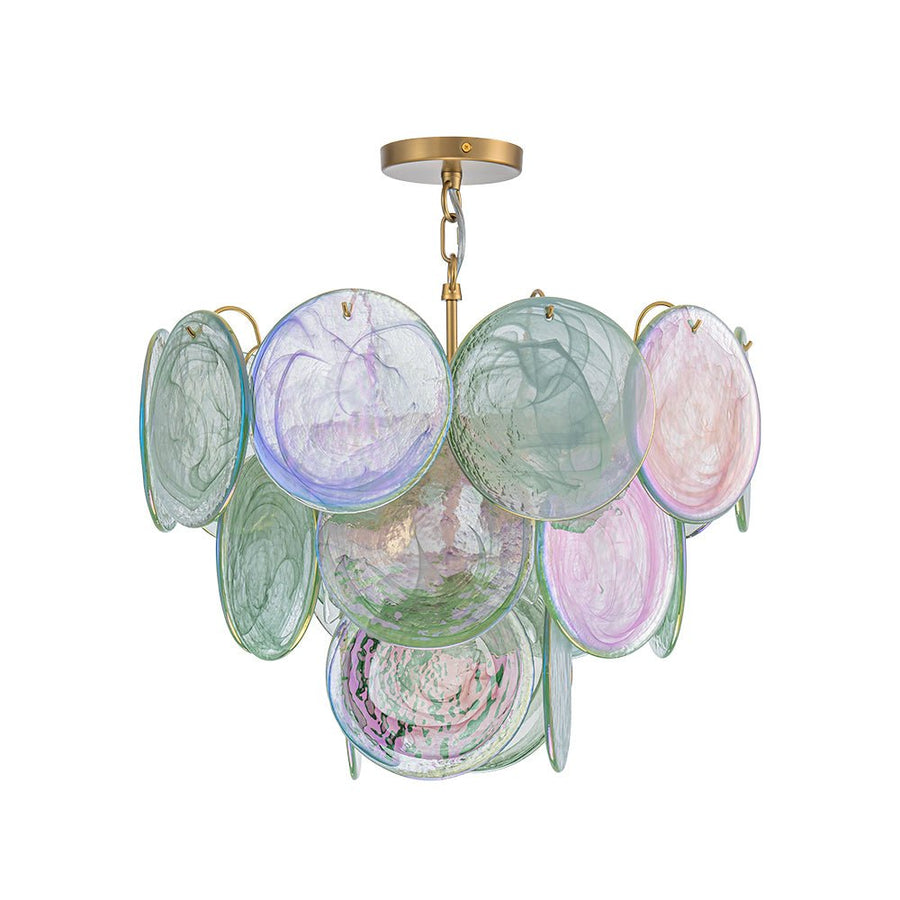 LightFixturesUSA - Art Deco Green Iridescent Swirl Glass Tiered Chandelier - Chandelier - Small - 
