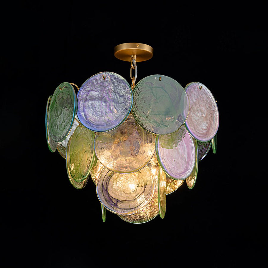 LightFixturesUSA - Art Deco Green Iridescent Swirl Glass Tiered Chandelier - Chandelier - Small - 