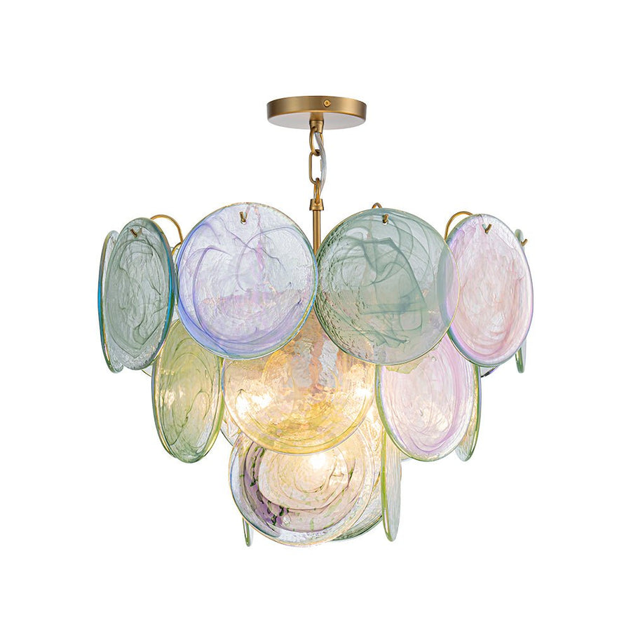 LightFixturesUSA - Art Deco Green Iridescent Swirl Glass Tiered Chandelier - Chandelier - Small - 