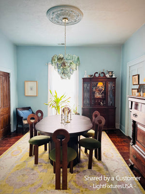 LightFixturesUSA - Art Deco Green Iridescent Swirl Glass Tiered Chandelier - Chandelier - Small - 