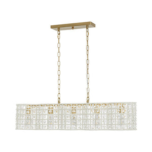 LightFixturesUSA - Art Deco Luxury Brass Crystal Linear Cage Island Chandelier - Chandelier - Brass - 