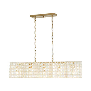 LightFixturesUSA - Art Deco Luxury Brass Crystal Linear Cage Island Chandelier - Chandelier - Brass - 