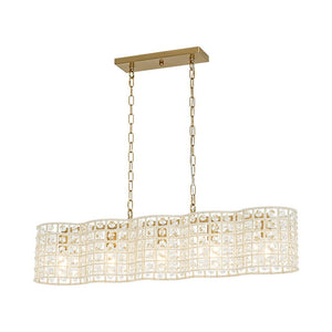 LightFixturesUSA - Art Deco Luxury Brass Crystal Linear Cage Island Chandelier - Chandelier - Brass - 