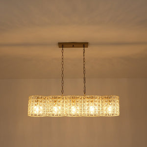 LightFixturesUSA - Art Deco Luxury Brass Crystal Linear Cage Island Chandelier - Chandelier - Brass - 