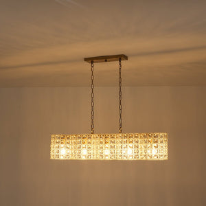 LightFixturesUSA - Art Deco Luxury Brass Crystal Linear Cage Island Chandelier - Chandelier - Brass - 
