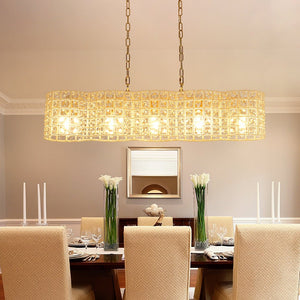 LightFixturesUSA - Art Deco Luxury Brass Crystal Linear Cage Island Chandelier - Chandelier - Brass - 