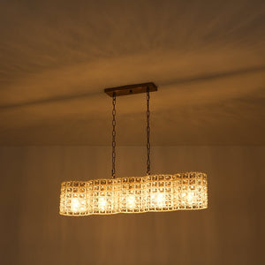 LightFixturesUSA - Art Deco Luxury Brass Crystal Linear Cage Island Chandelier - Chandelier - Brass - 